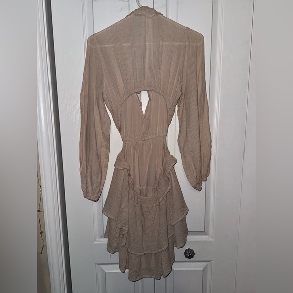 Altar’d State Beige Ruffle Tiered Long Sleeve Mini Dress - Picture 2 of 8